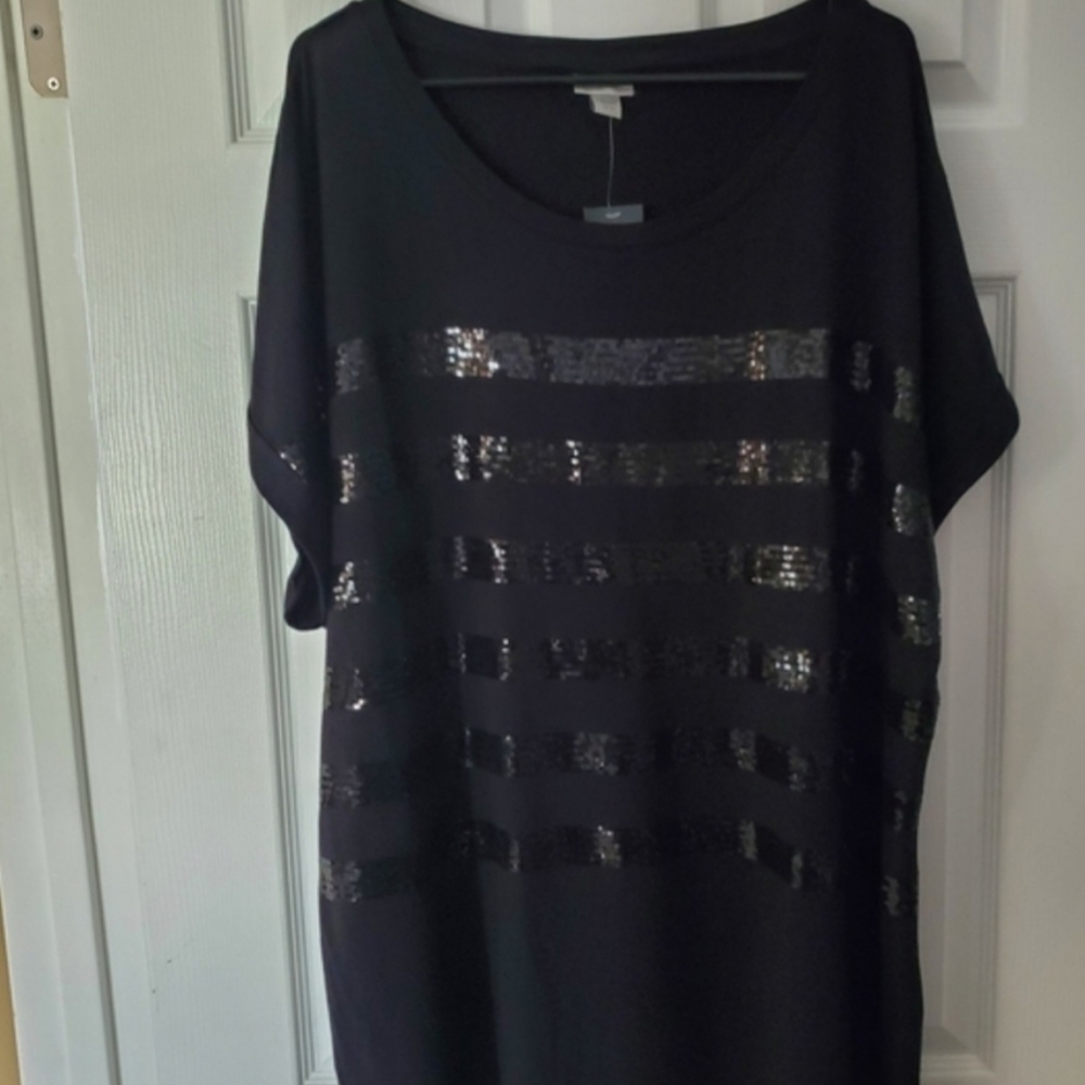 Avenue Blouse With Shimmering Discs In A Striped Pattern